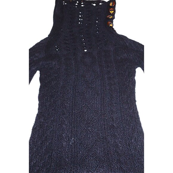 Free People Black Cable Knit Turtleneck L Sweater Dress Boho Cozy - Picture 4 of 9